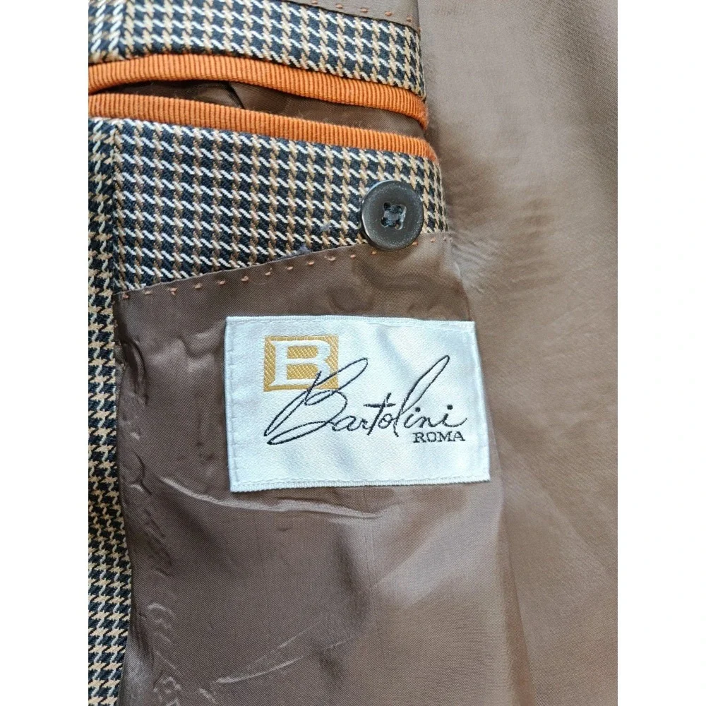 Bartolini Mens Wool Silk Sport Coat 40R Black Gold Geometric Italy 3 Button W703